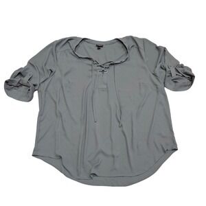 Torrid Harper Women Gray Lace Up V Neck Roll Tab Sleeve Blouse Top Plus Size 3
